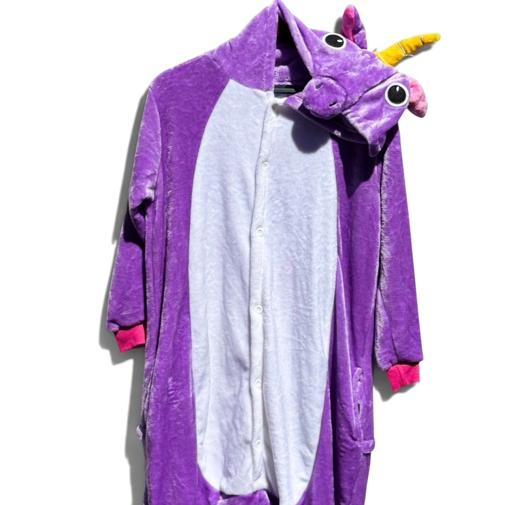 Purple Unicorn Jumper Adult M Kigurumi Hooded Costume Pajamas Cosplay Halloween - Picture 5 of 13